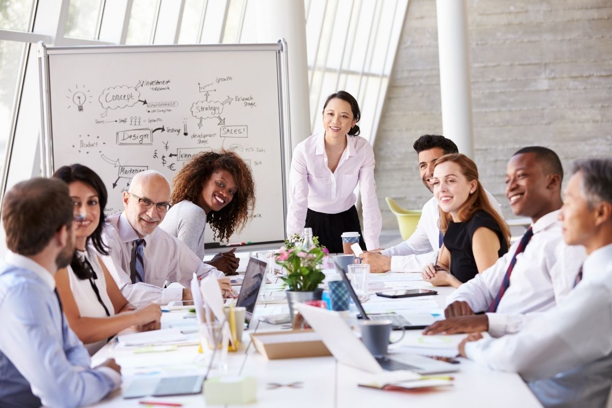 International team working together on projects in a Dubai office